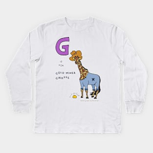 G is for gold-miner giraffe Kids Long Sleeve T-Shirt